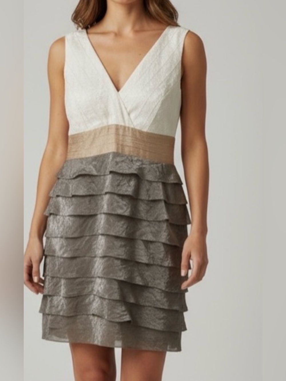Adrianna Papell Cream and Gray Midi Dress 14W